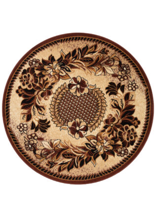 Alfombra Atlas Redonda Beige Marrón Motivo Floral