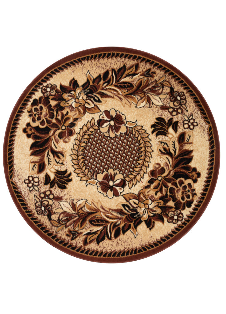 Alfombra Atlas Redonda Beige Marrón Motivo Floral
