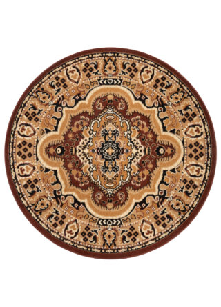 Alfombra Atlas Redonda Clásica Beige Marrón Ornamento
