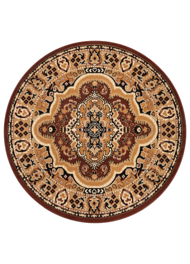 Alfombra Atlas Redonda Clásica Beige Marrón Ornamento