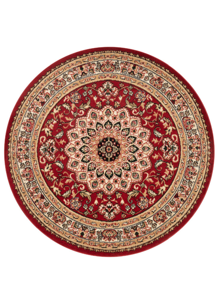 Alfombra Atlas Redonda Ornamento Rojo Beige