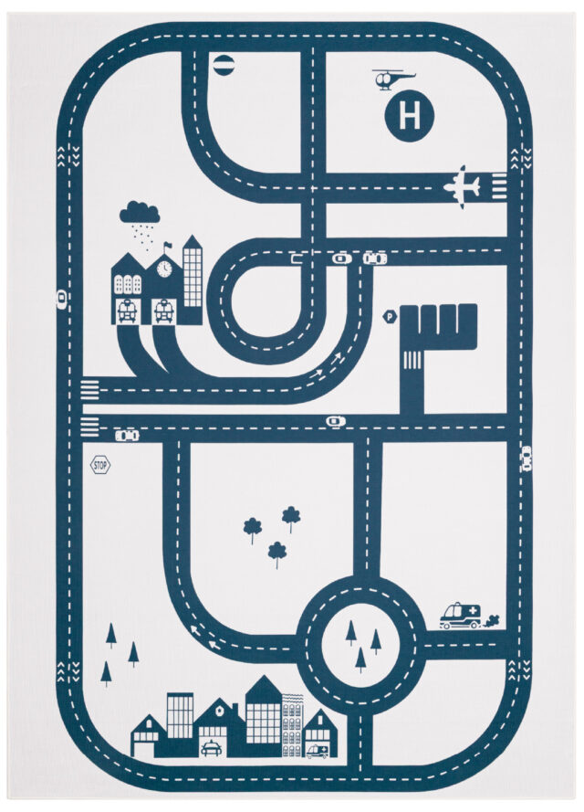 Alfombra Infantil Snooki Ciudad Gris Azul Marino Antideslizante