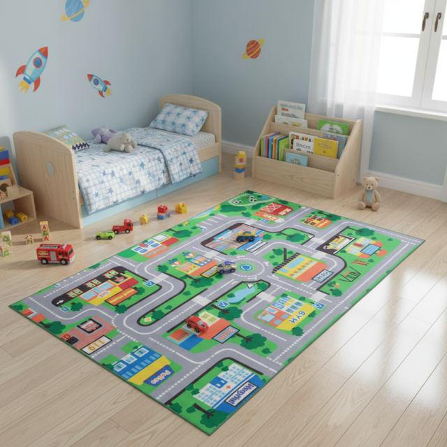 Alfombra Infantil Joy Verde Ciudad Antideslizante