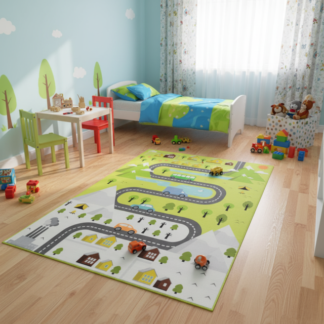 Alfombra Infantil Joy Verde Calle Antideslizante