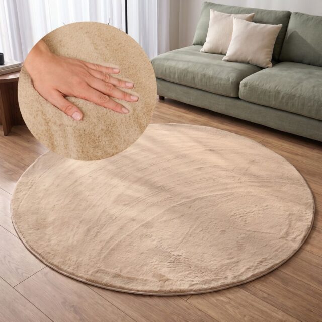 Alfombra Lumi Redonda Beige Antideslizante