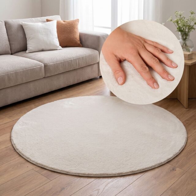 Alfombra Lumi Redonda Crema Antideslizante