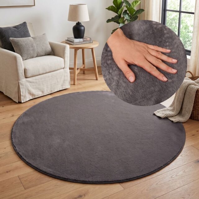 Alfombra Lumi Redonda Gris Oscuro Antideslizante