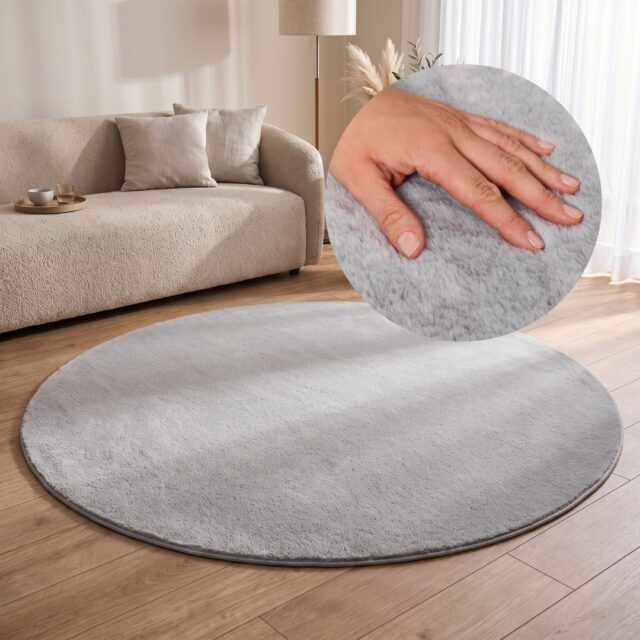 Alfombra Lumi Redonda Gris Claro Antideslizante