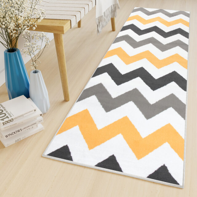 Alfombra de Pasillo Maya Gris Amarillo Geométrico Zigzag