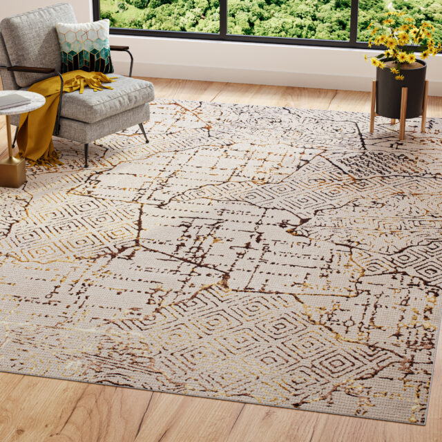 Alfombra Golden Crema Dorado Patchwork