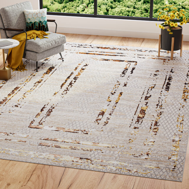 Alfombra Golden Crema Dorado Borde Moteado