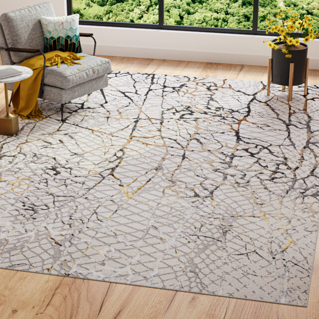 Alfombra Golden Crema Dorado Gris Piel de Serpiente