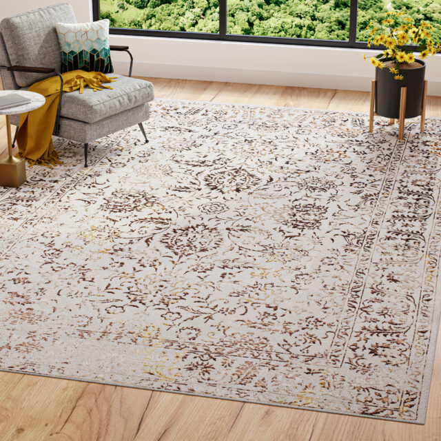 Alfombra Golden Crema Dorado Vintage Borde