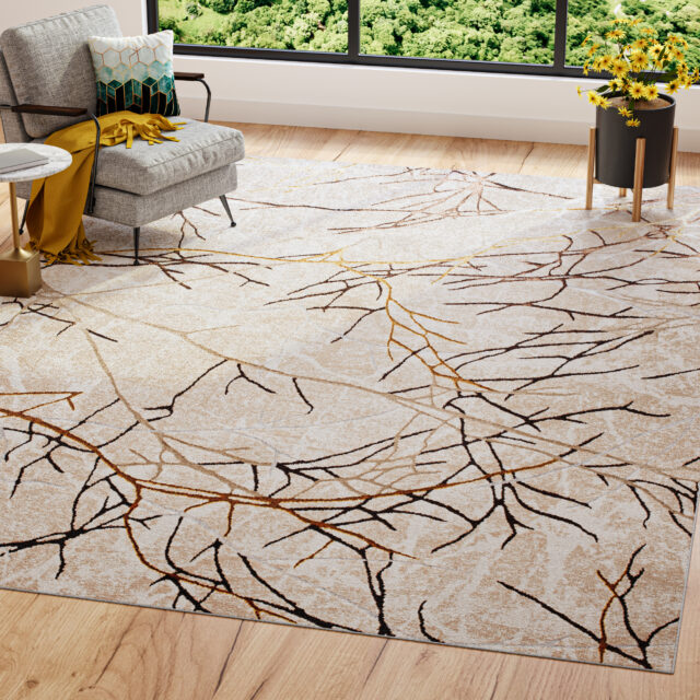 Alfombra Golden Beige Dorado Marrón Líneas