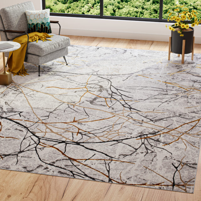 Alfombra Golden Gris Dorado Marrón Líneas