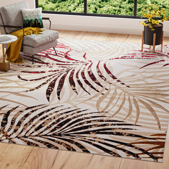 Alfombra Golden Crema Beige Rojo Hojas