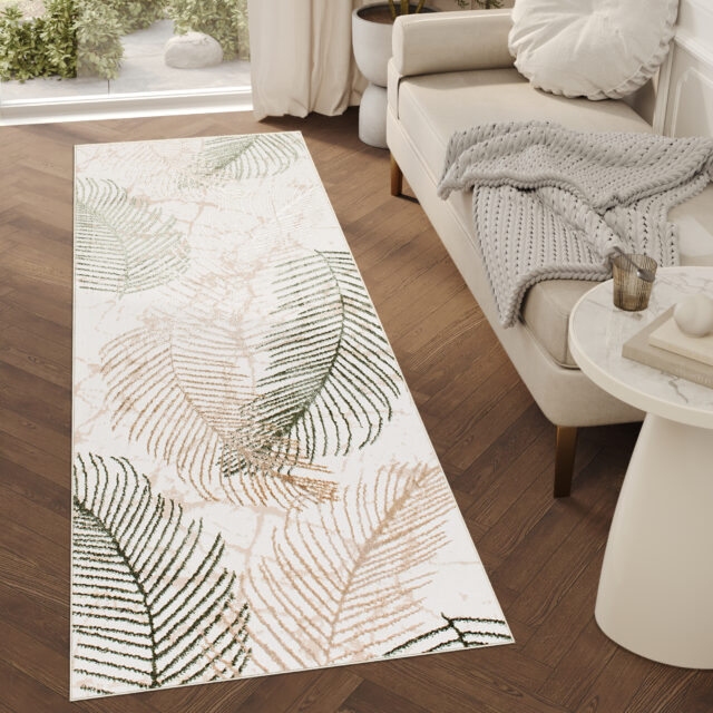 Alfombra de Pasillo Crystal Beige Verde Hojas