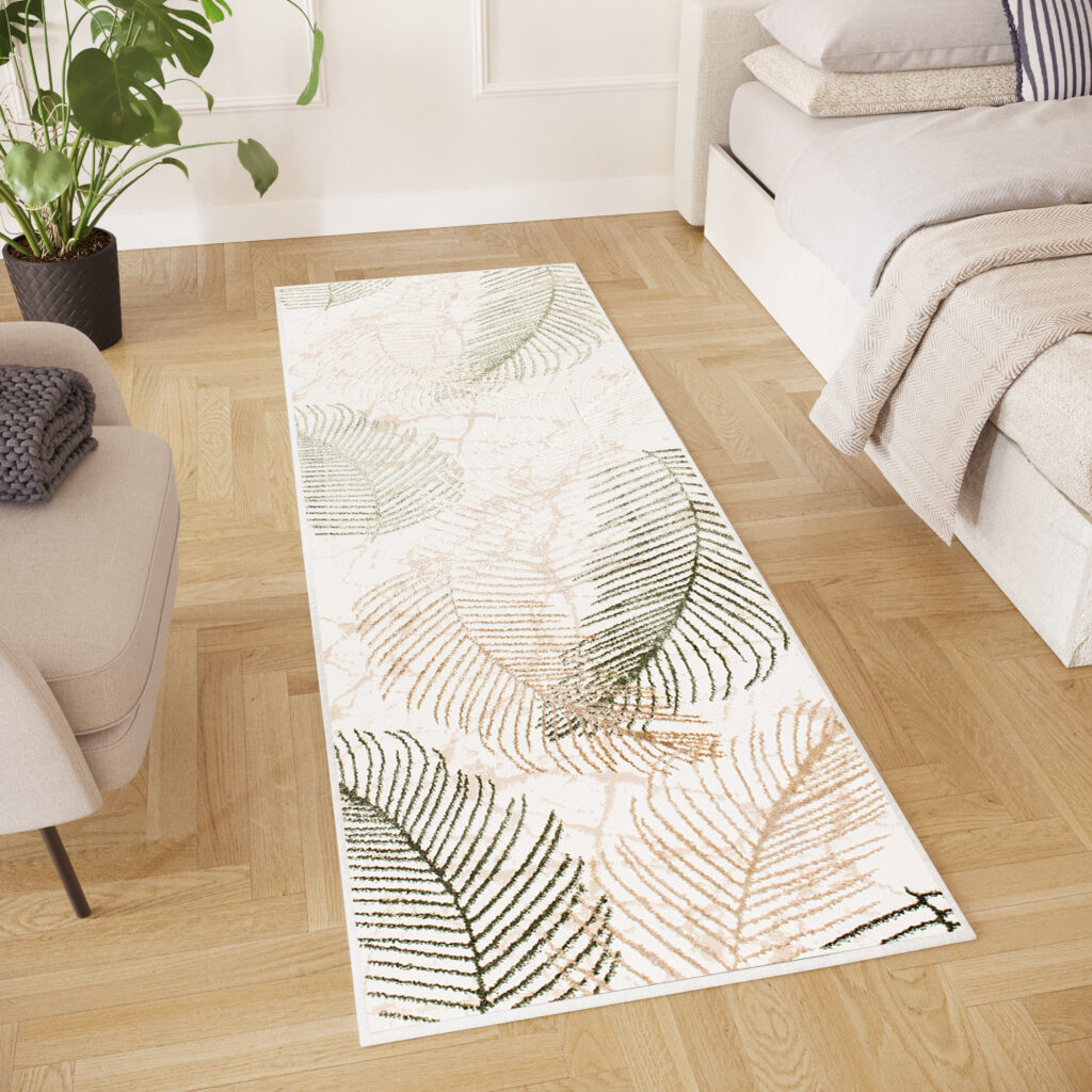 Alfombra de Pasillo Crystal Beige Verde Hojas
