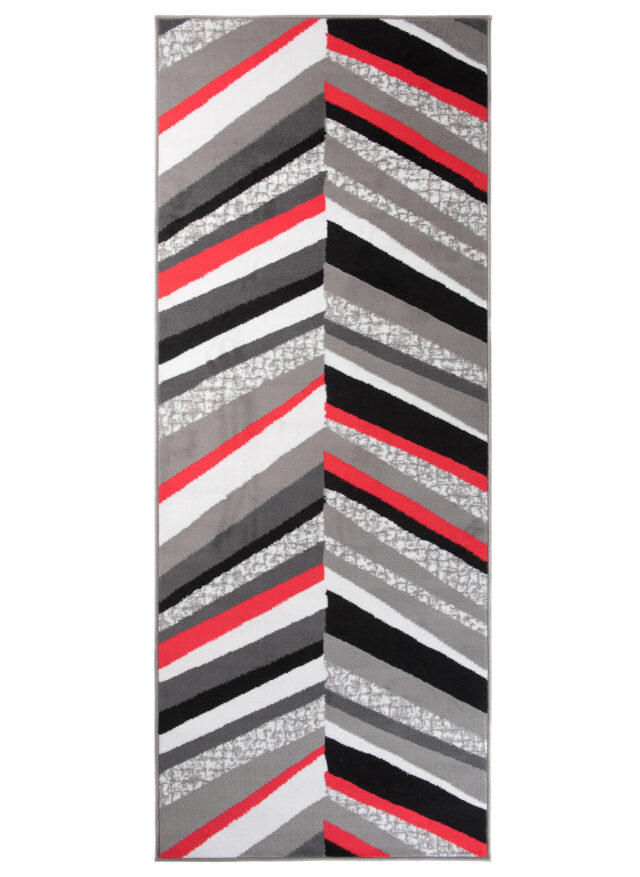 Alfombra de Pasillo Maya Gris Rojo Geométrico Líneas