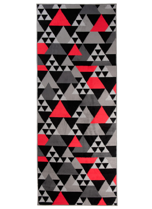 Alfombra de Pasillo Maya Gris Rojo Geométrico Triángulos