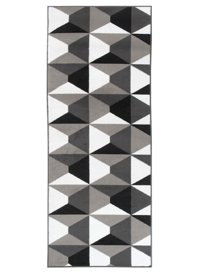 Alfombra de Pasillo Maya Gris Negro Geométrico Cuadrados