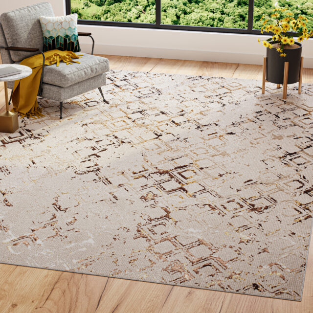 Alfombra Golden Crema Dorado Rombos Moteado