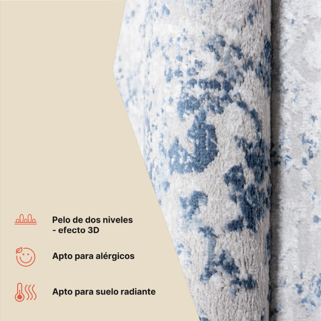 Alfombra Sky Azul Gris Borde Ornamental