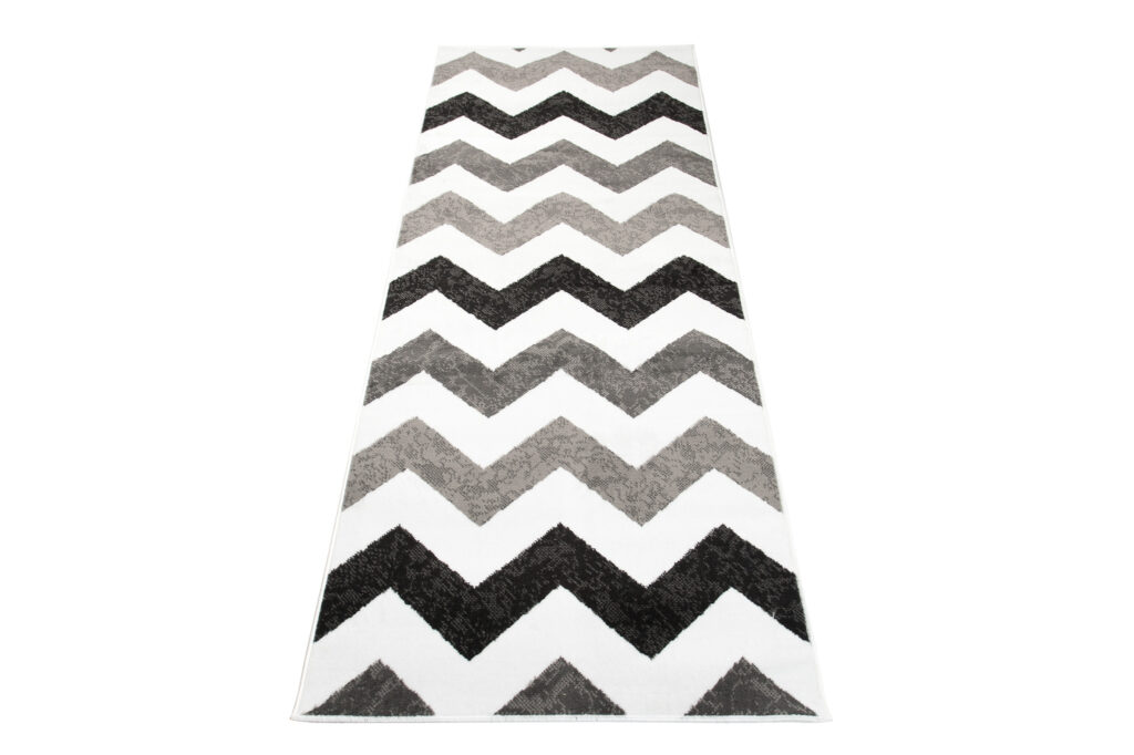 Alfombra de Pasillo Maya Gris Negro Geométrico Zigzag